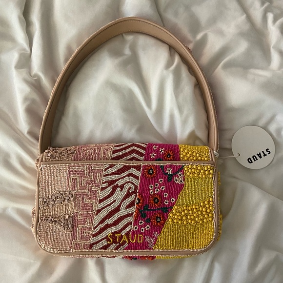 βSOLDβ STAUD Limited Edition Pink Patchwork Beaded Tommy Bag - Picture 10 of 14